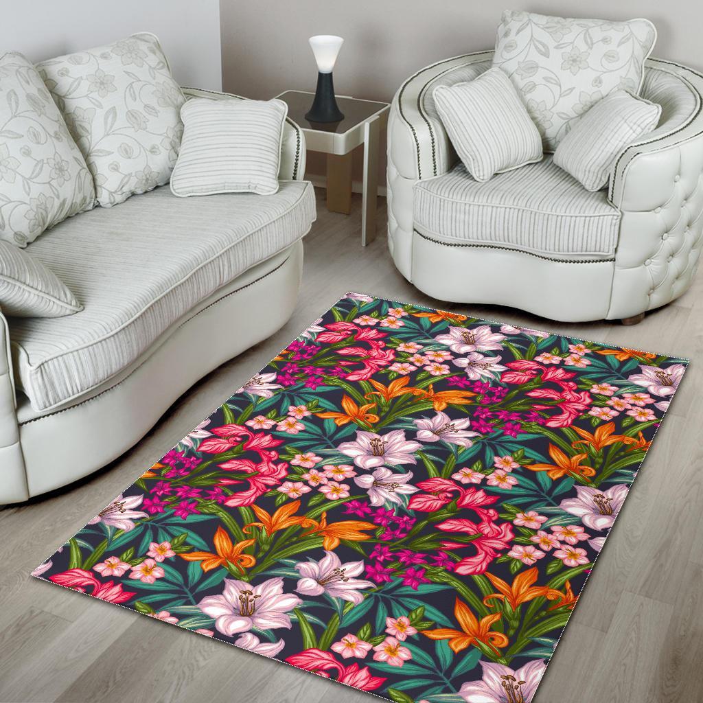 Tropical Flowers Pattern Print Area Rug