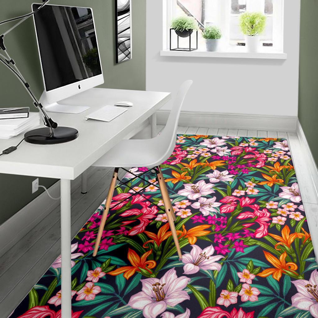 Tropical Flowers Pattern Print Area Rug