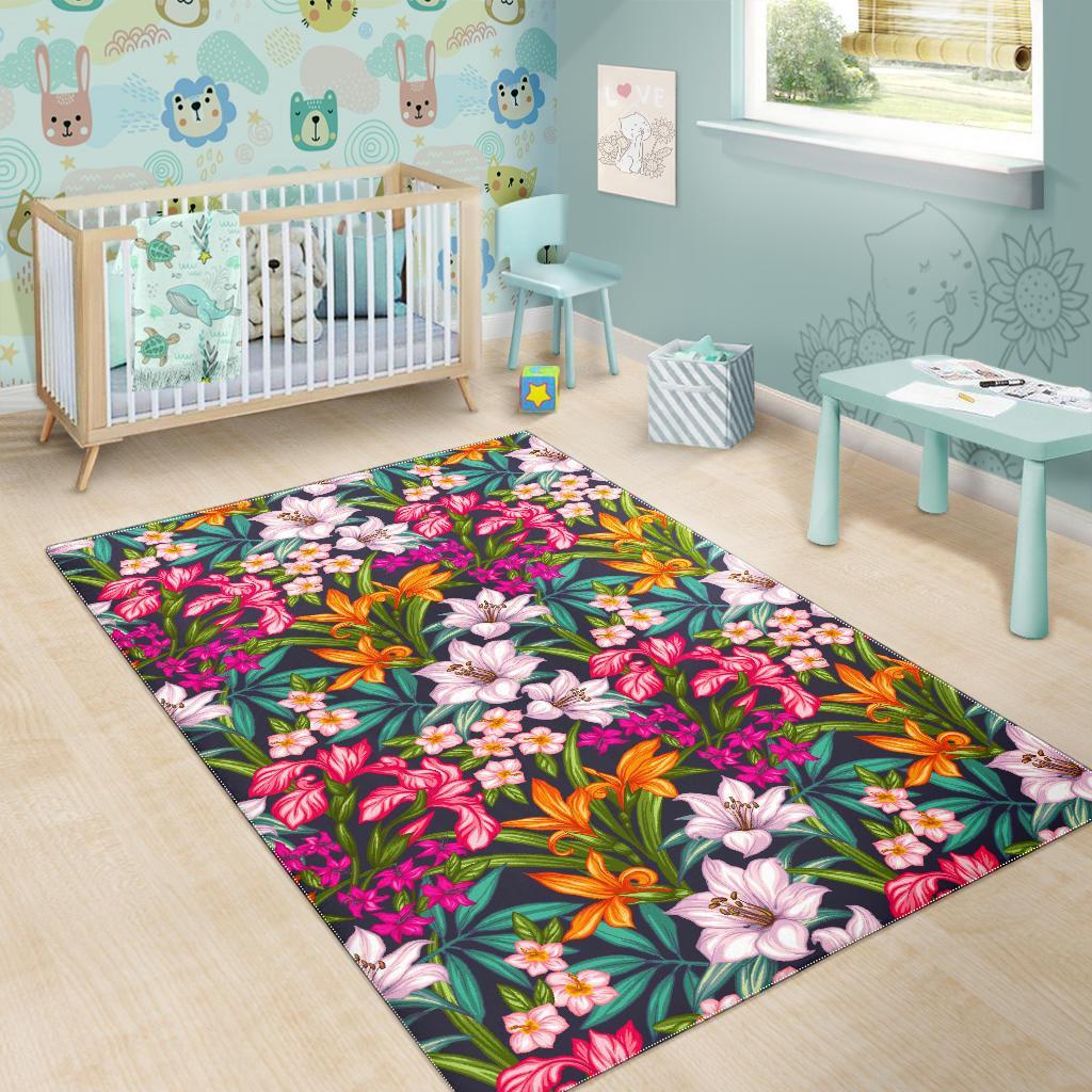 Tropical Flowers Pattern Print Area Rug