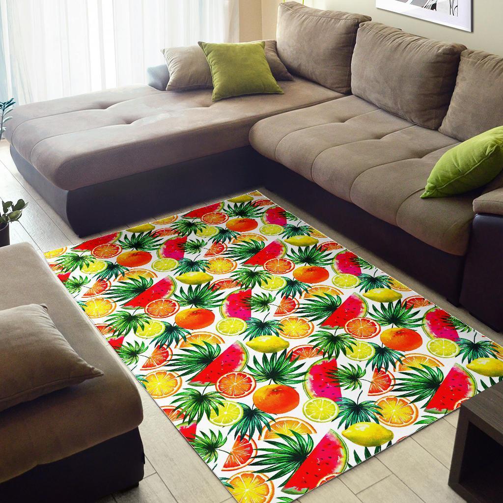 Tropical Fruit Leaf Pattern Print Area Rug