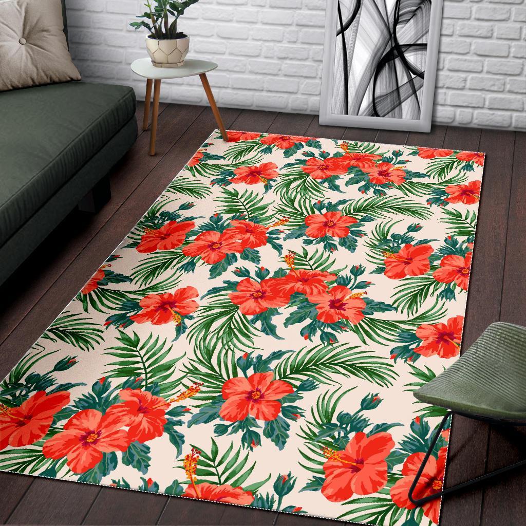 Tropical Hibiscus Blossom Pattern Print Area Rug