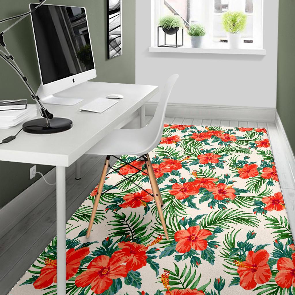 Tropical Hibiscus Blossom Pattern Print Area Rug
