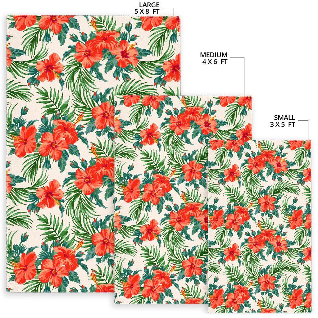 Tropical Hibiscus Blossom Pattern Print Area Rug