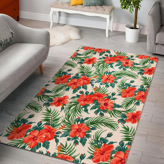 Tropical Hibiscus Blossom Pattern Print Area Rug