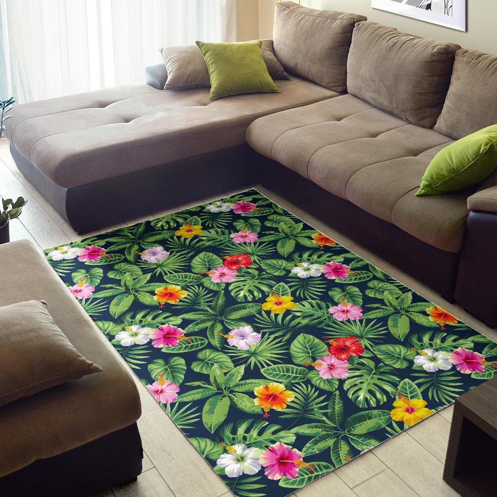 Tropical Hibiscus Flowers Pattern Print Area Rug