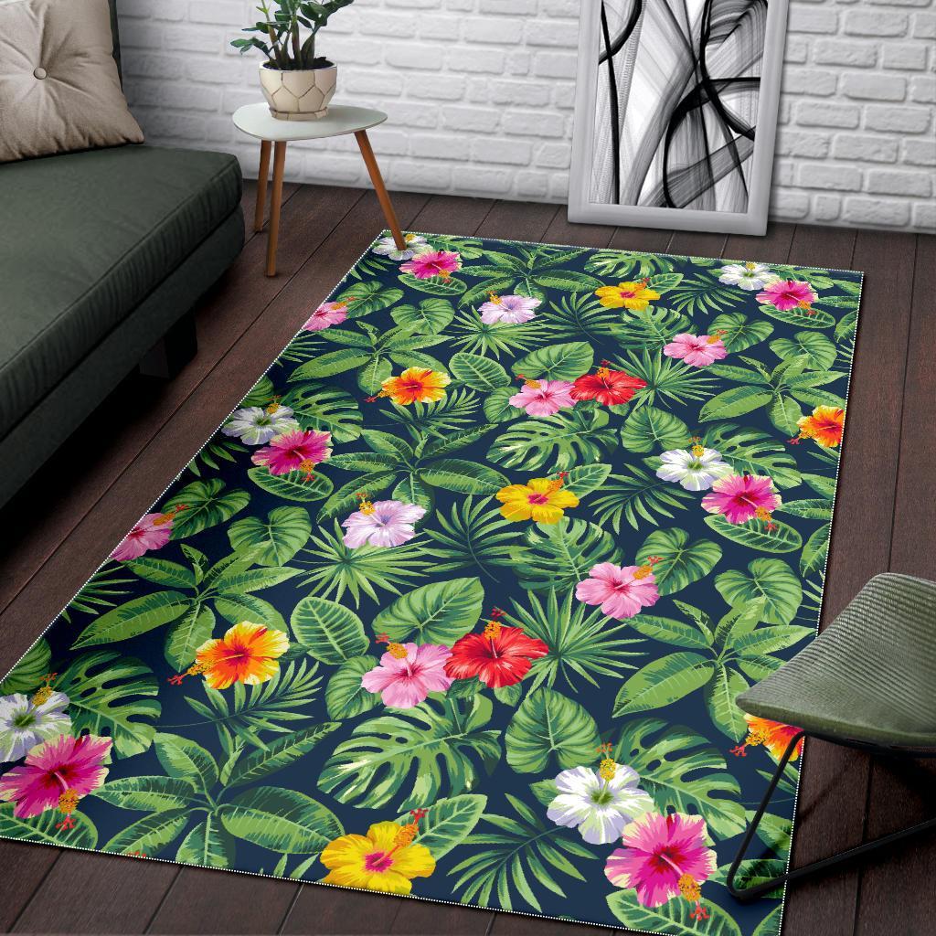 Tropical Hibiscus Flowers Pattern Print Area Rug