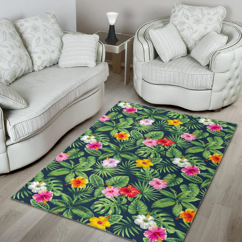 Tropical Hibiscus Flowers Pattern Print Area Rug