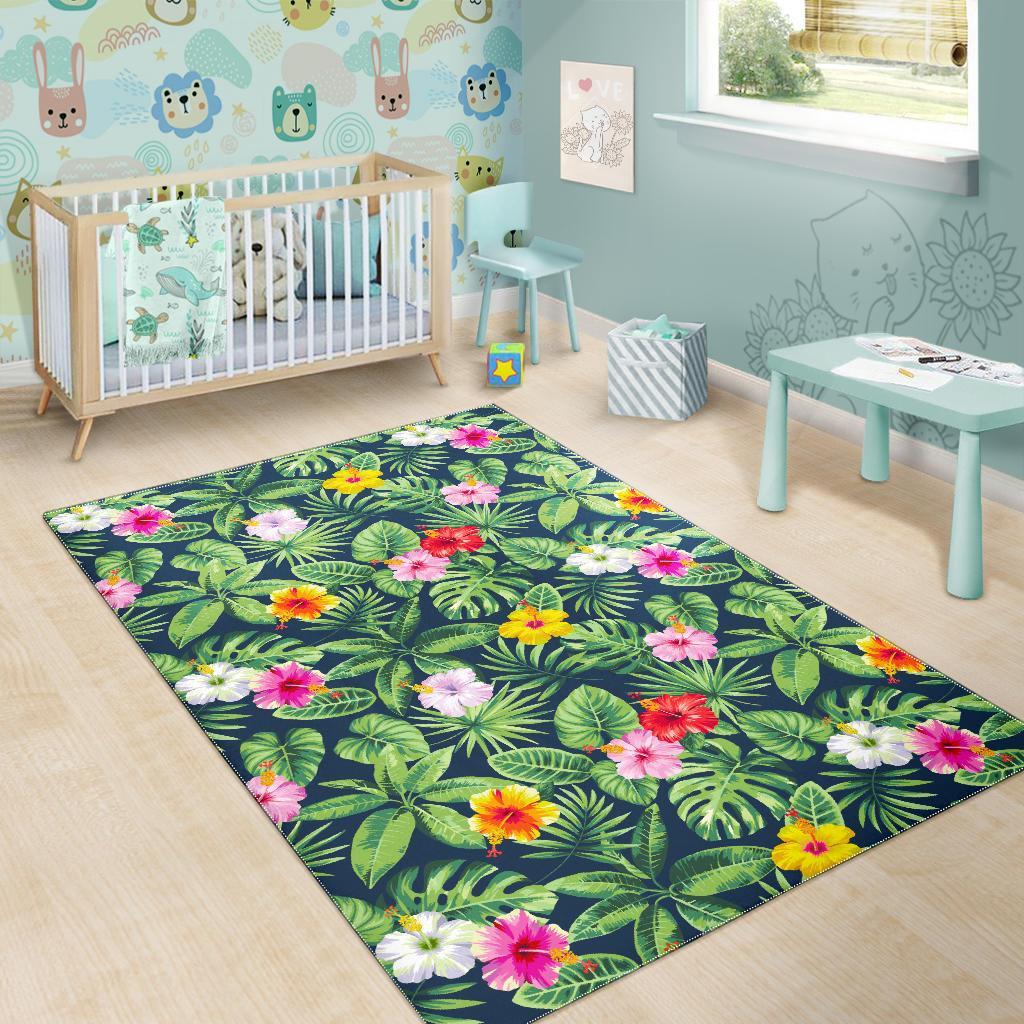 Tropical Hibiscus Flowers Pattern Print Area Rug