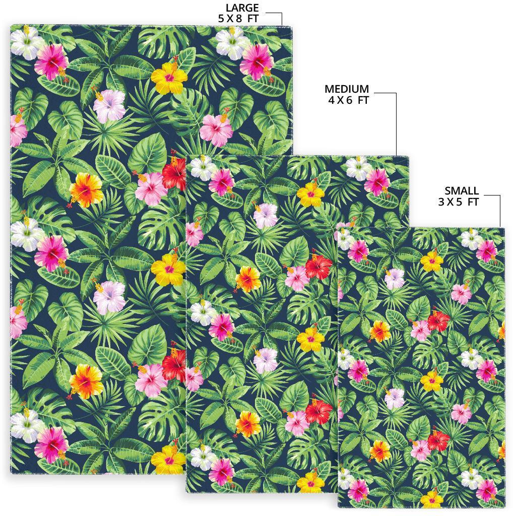 Tropical Hibiscus Flowers Pattern Print Area Rug