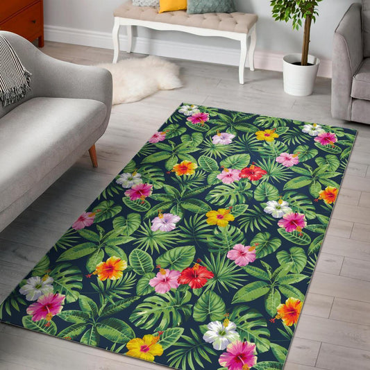 Tropical Hibiscus Flowers Pattern Print Area Rug