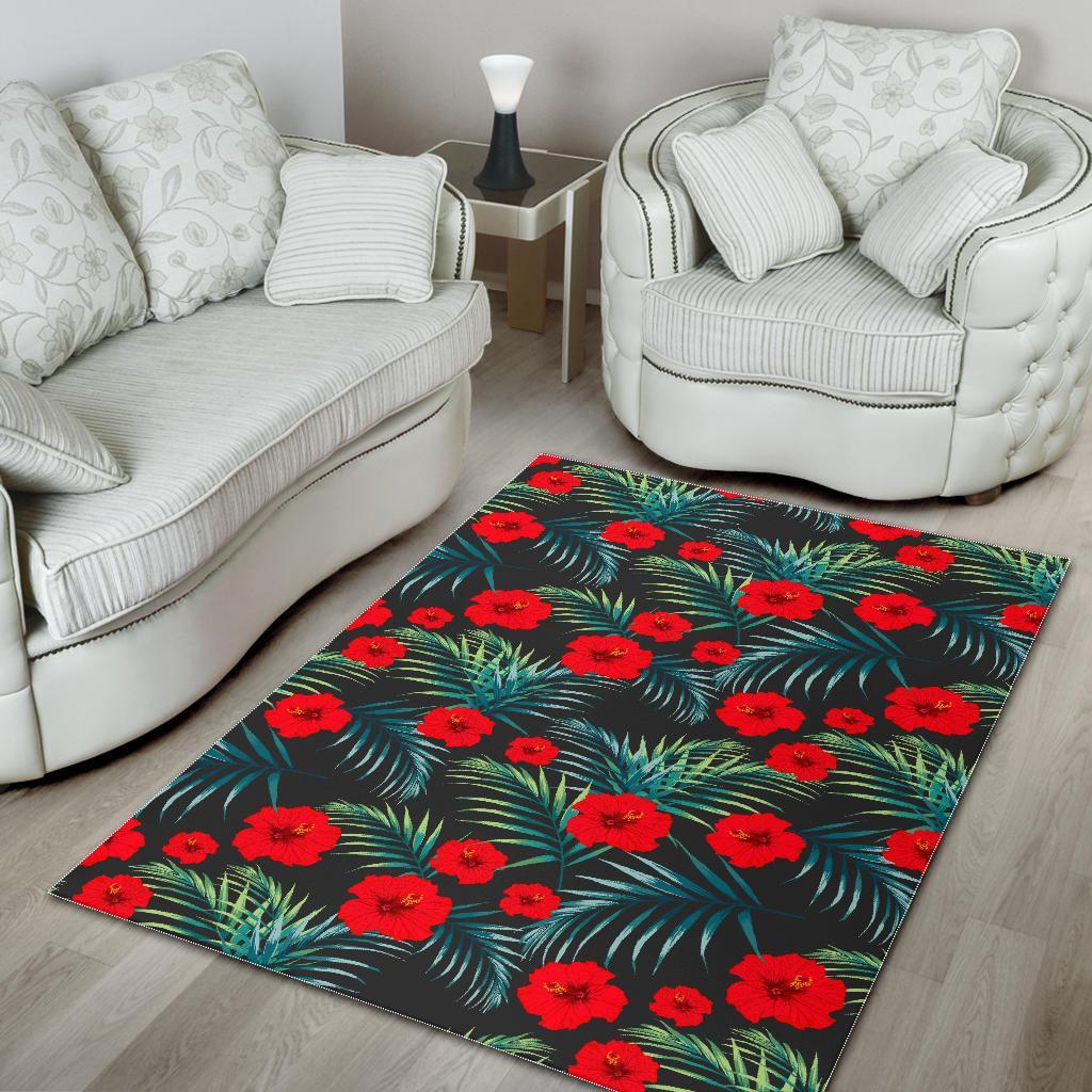 Tropical Hibiscus Leaves Pattern Print Area Rug