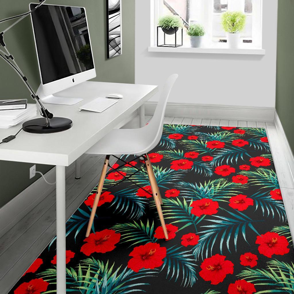 Tropical Hibiscus Leaves Pattern Print Area Rug