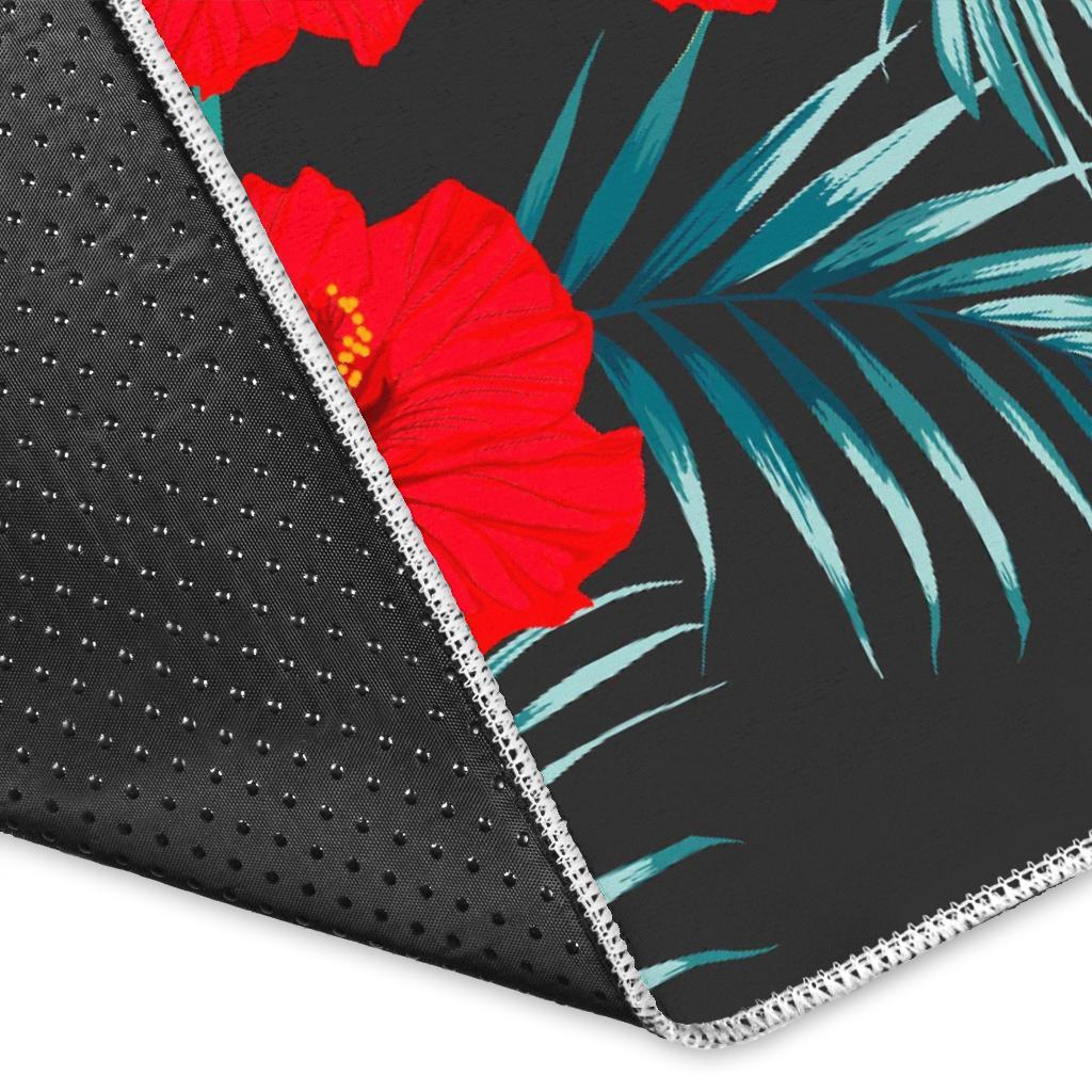 Tropical Hibiscus Leaves Pattern Print Area Rug