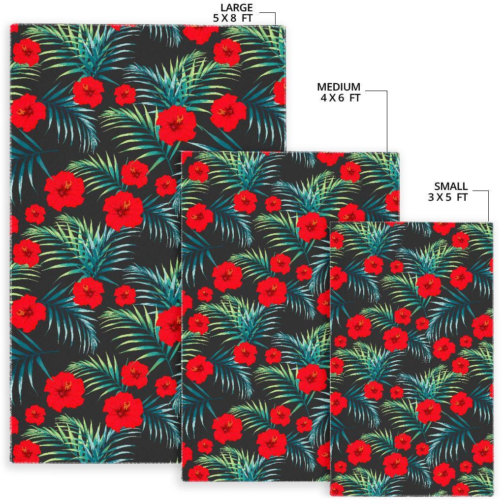 Tropical Hibiscus Leaves Pattern Print Area Rug