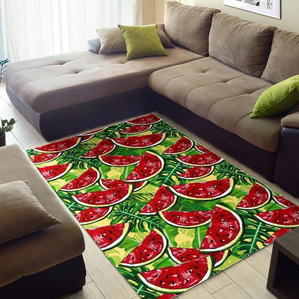 Tropical Leaves Watermelon Pattern Print Area Rug