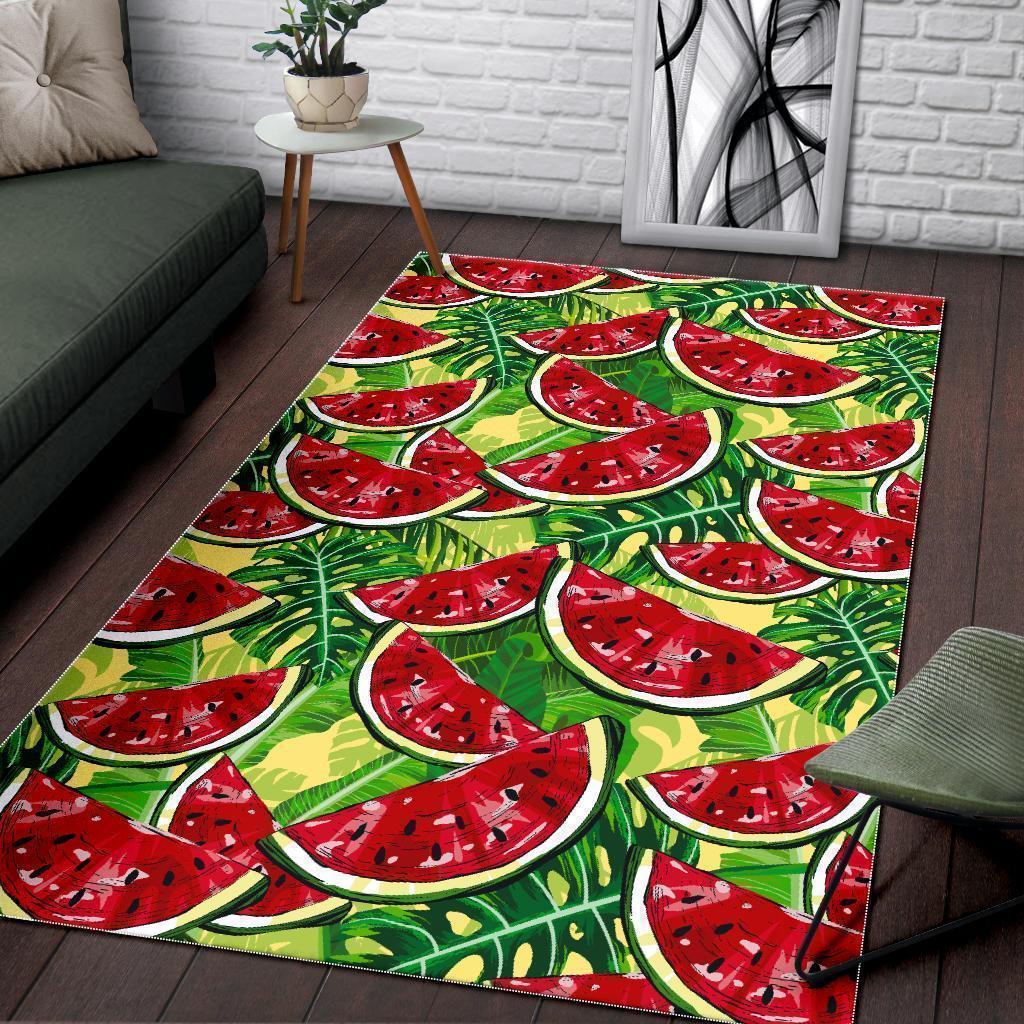 Tropical Leaves Watermelon Pattern Print Area Rug