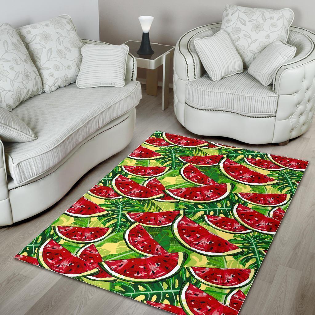 Tropical Leaves Watermelon Pattern Print Area Rug