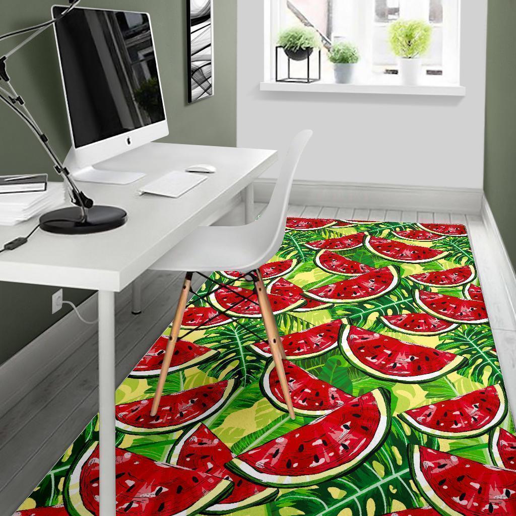 Tropical Leaves Watermelon Pattern Print Area Rug