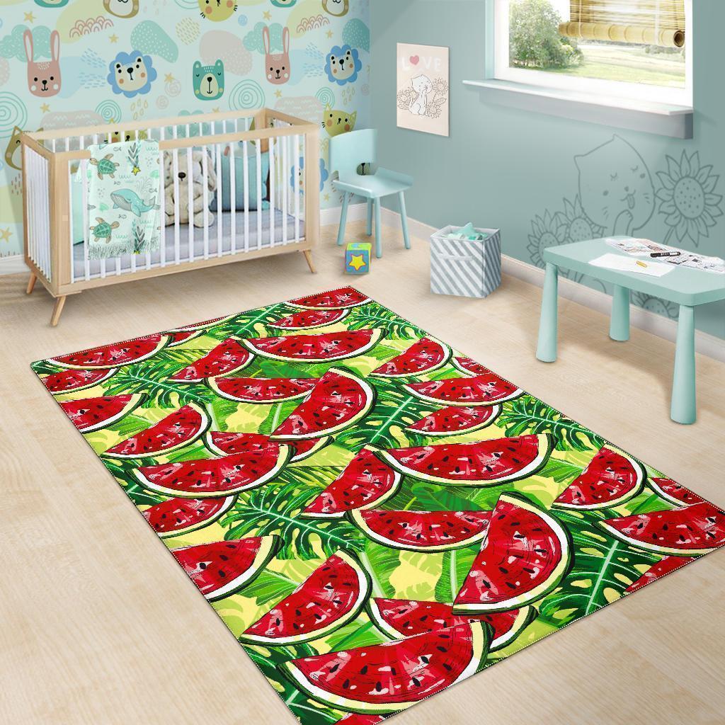 Tropical Leaves Watermelon Pattern Print Area Rug