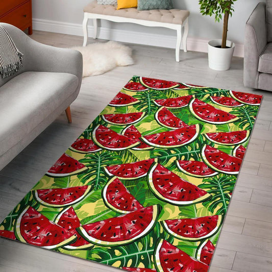 Tropical Leaves Watermelon Pattern Print Area Rug