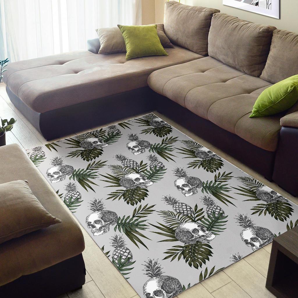 Tropical Pineapple Skull Pattern Print Area Rug
