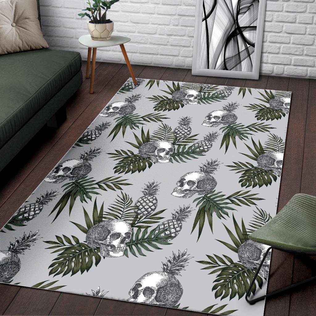 Tropical Pineapple Skull Pattern Print Area Rug