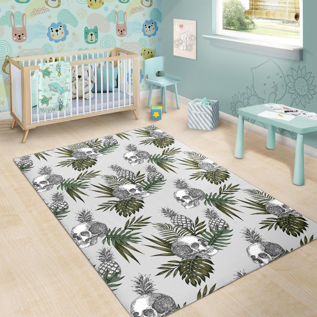 Tropical Pineapple Skull Pattern Print Area Rug