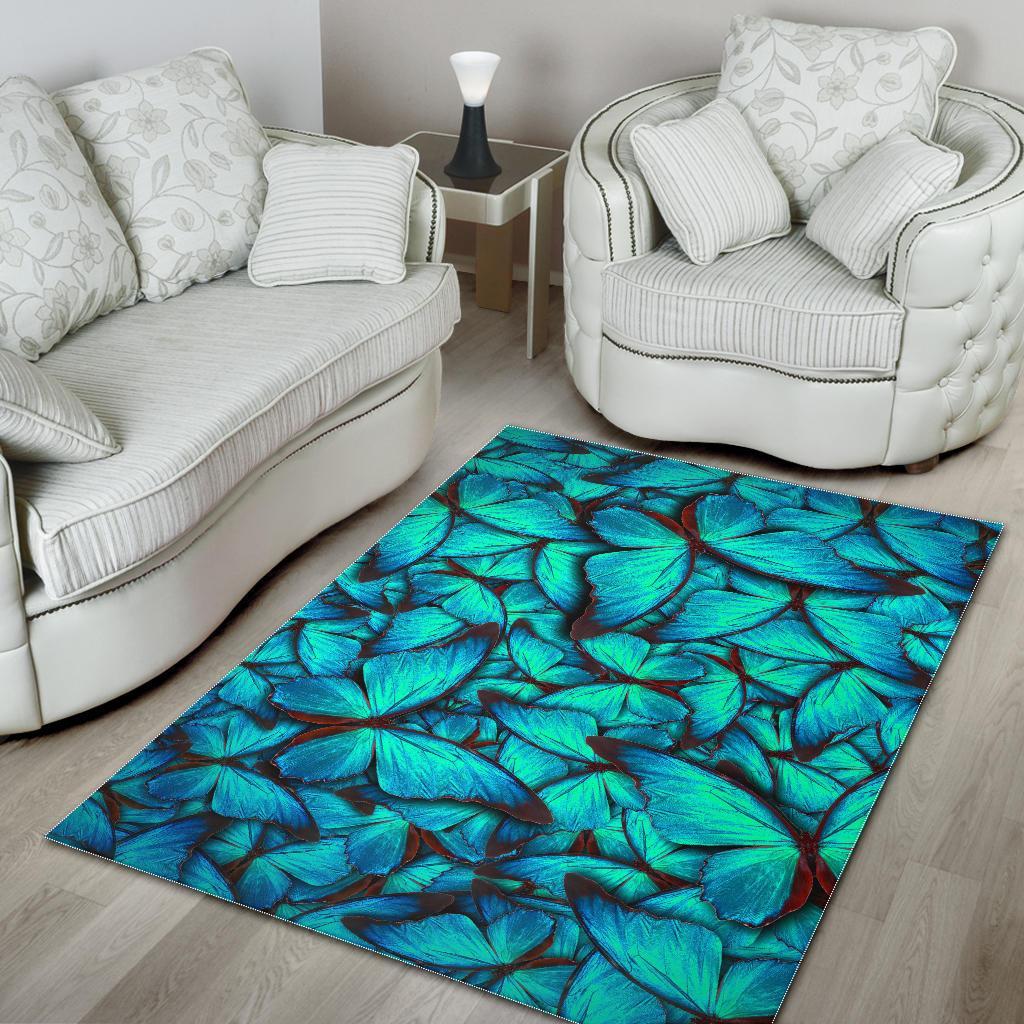 Turquoise Butterfly Pattern Print Area Rug