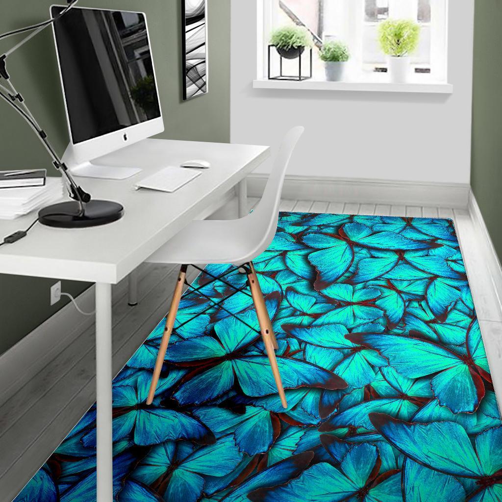 Turquoise Butterfly Pattern Print Area Rug