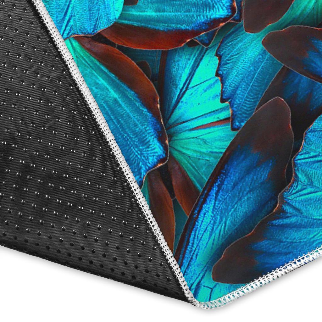 Turquoise Butterfly Pattern Print Area Rug
