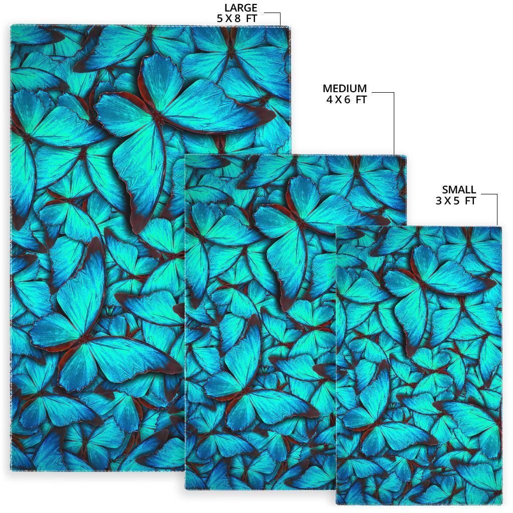 Turquoise Butterfly Pattern Print Area Rug