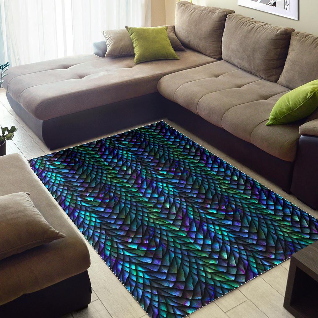 Turquoise Dragon Scales Pattern Print Area Rug