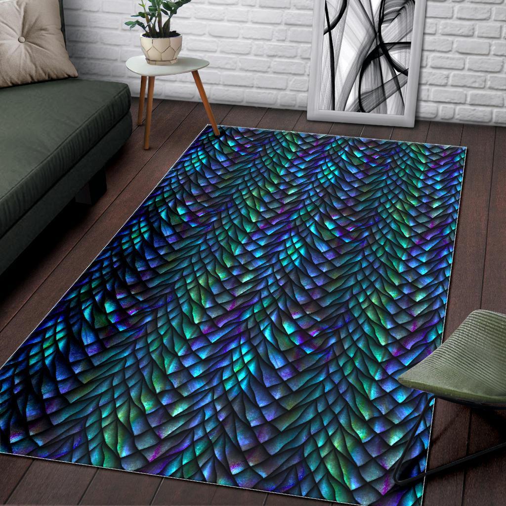 Turquoise Dragon Scales Pattern Print Area Rug