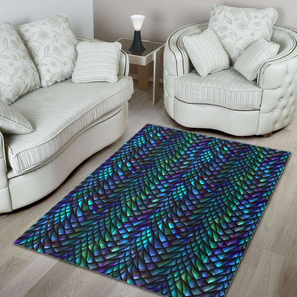 Turquoise Dragon Scales Pattern Print Area Rug