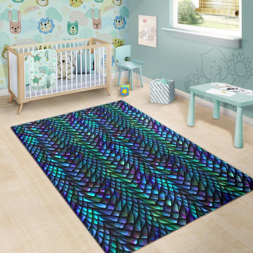 Turquoise Dragon Scales Pattern Print Area Rug