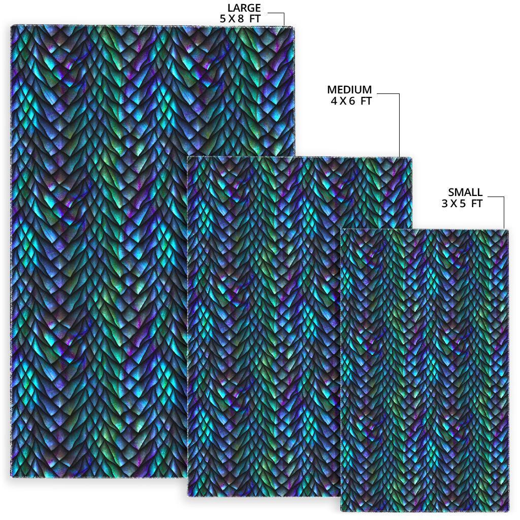 Turquoise Dragon Scales Pattern Print Area Rug