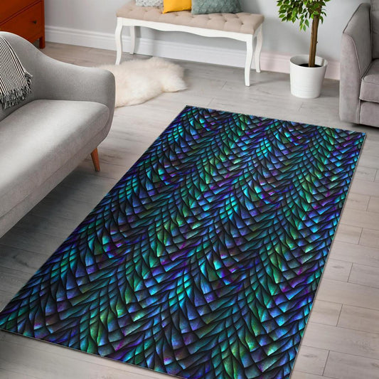 Turquoise Dragon Scales Pattern Print Area Rug