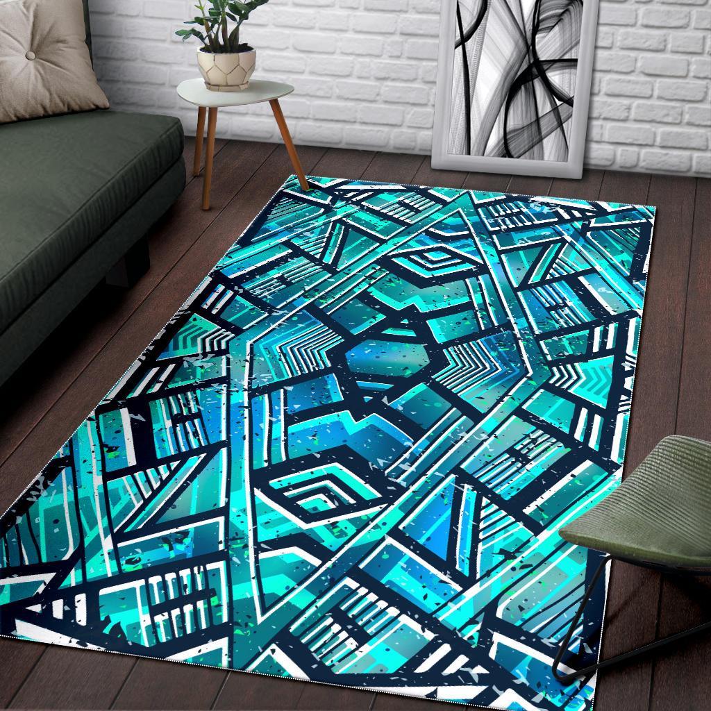 Turquoise Ethnic Aztec Trippy Print Area Rug