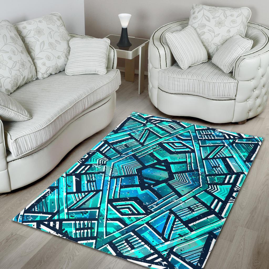 Turquoise Ethnic Aztec Trippy Print Area Rug