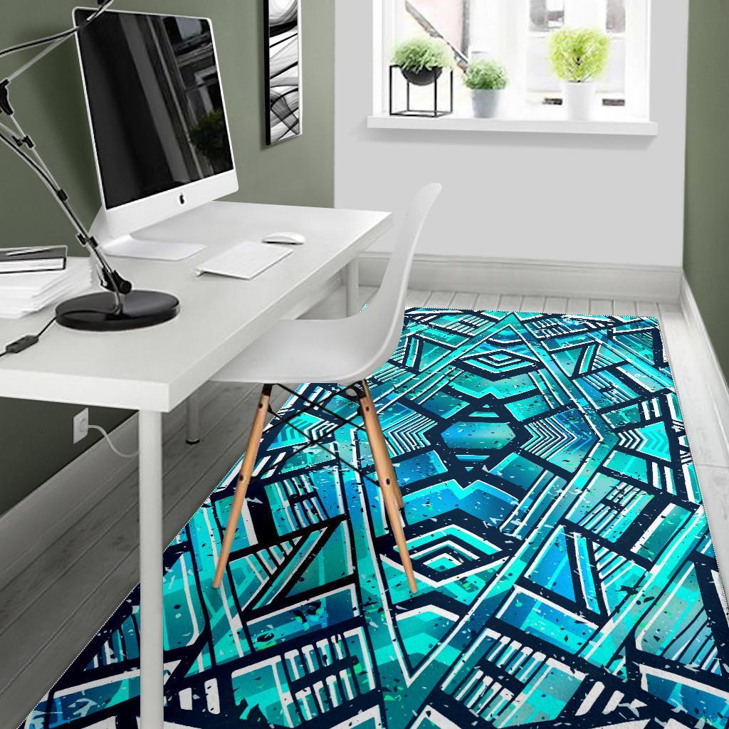 Turquoise Ethnic Aztec Trippy Print Area Rug