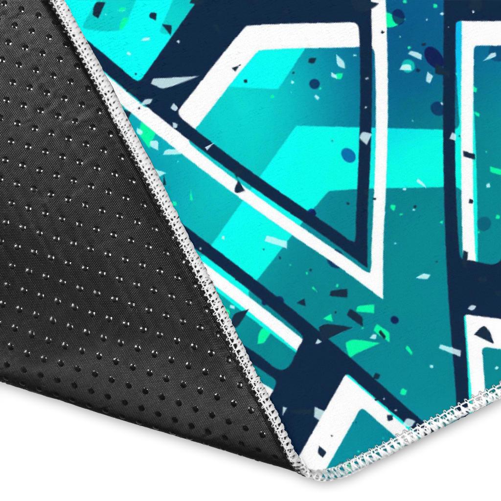 Turquoise Ethnic Aztec Trippy Print Area Rug