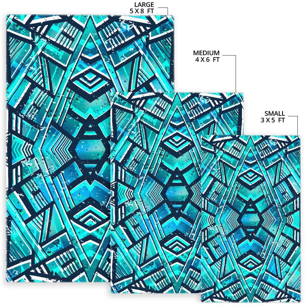 Turquoise Ethnic Aztec Trippy Print Area Rug