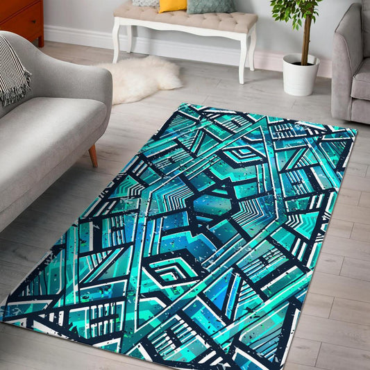 Turquoise Ethnic Aztec Trippy Print Area Rug