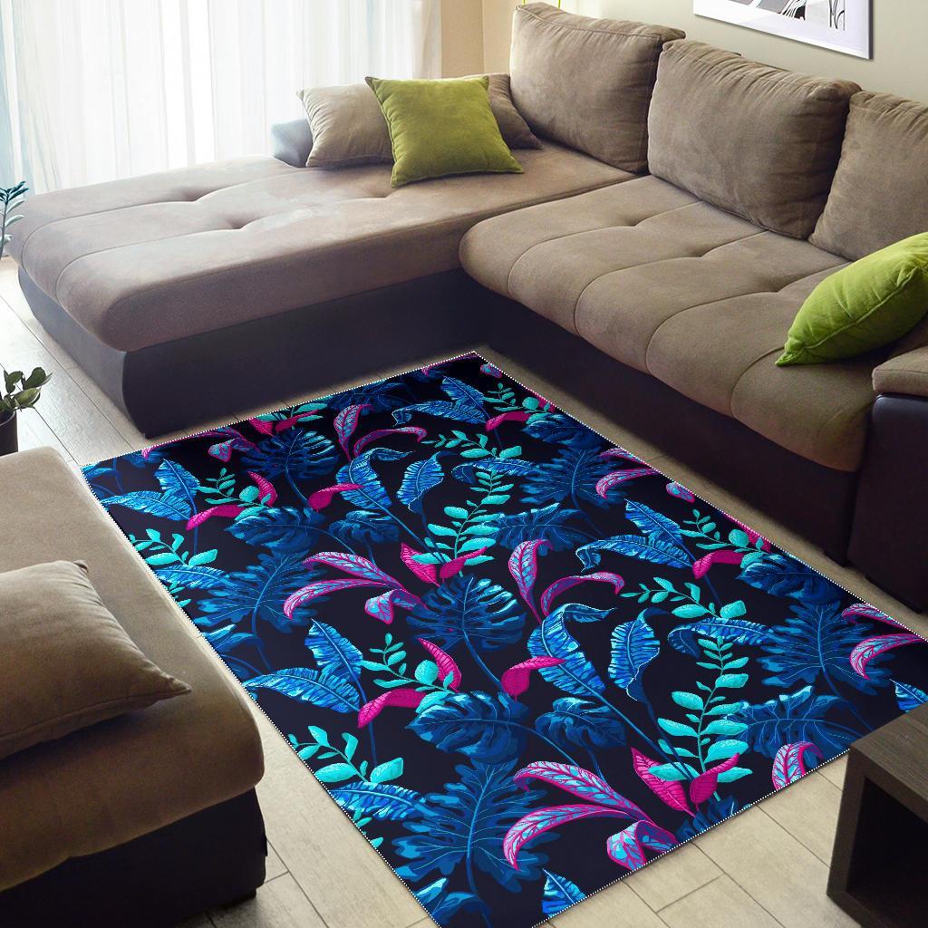 Turquoise Hawaii Tropical Pattern Print Area Rug
