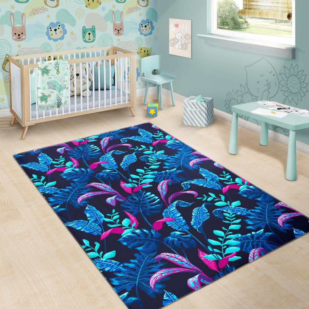 Turquoise Hawaii Tropical Pattern Print Area Rug