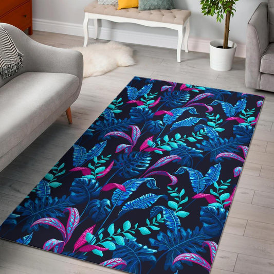 Turquoise Hawaii Tropical Pattern Print Area Rug