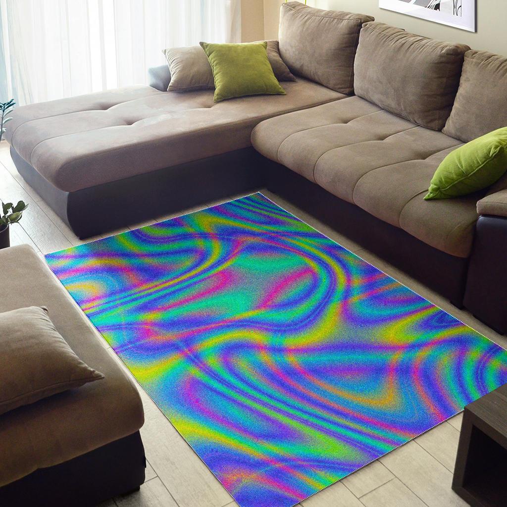 Turquoise Holographic Trippy Print Area Rug
