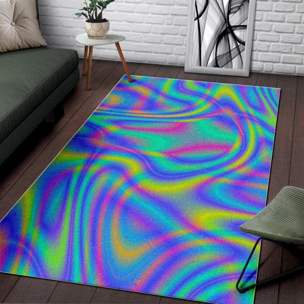 Turquoise Holographic Trippy Print Area Rug