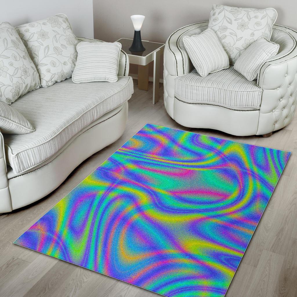 Turquoise Holographic Trippy Print Area Rug