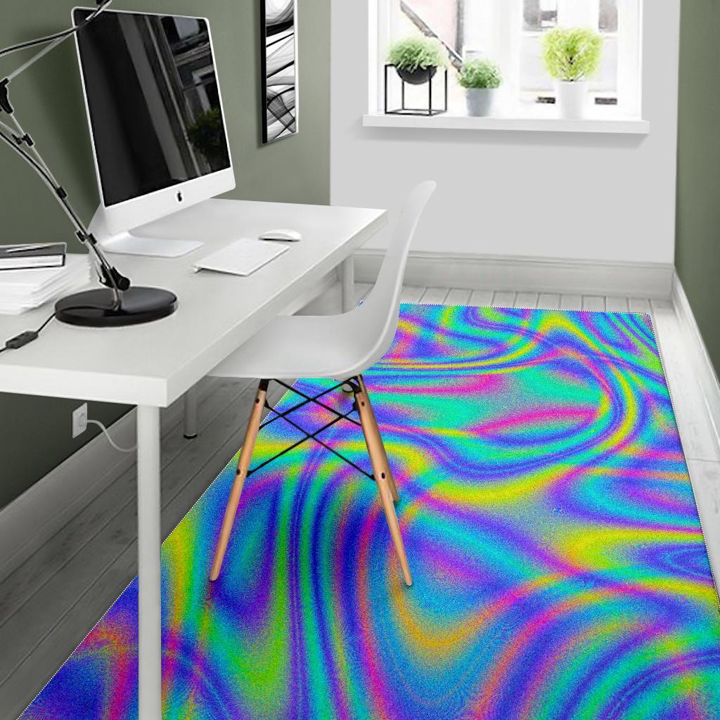 Turquoise Holographic Trippy Print Area Rug